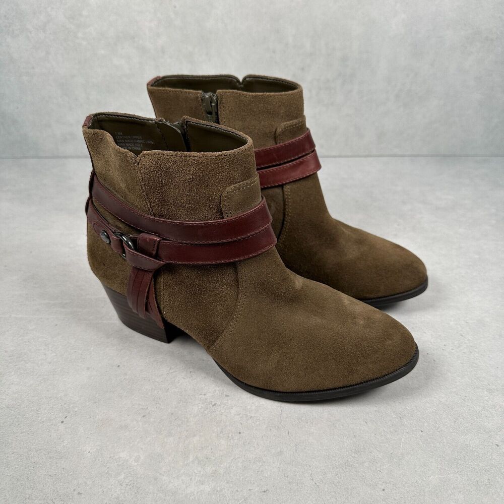 Alex Marie Boots Womens 7.5 Green Suede Leather Buckle Fringe Boho Western
